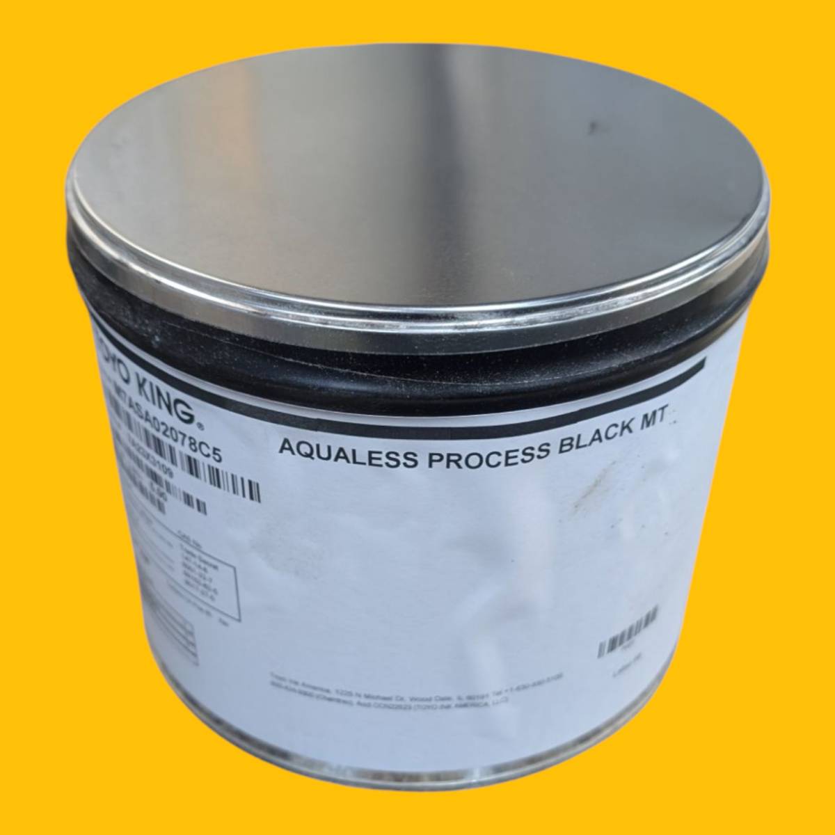 Tin of aqualess process black ink