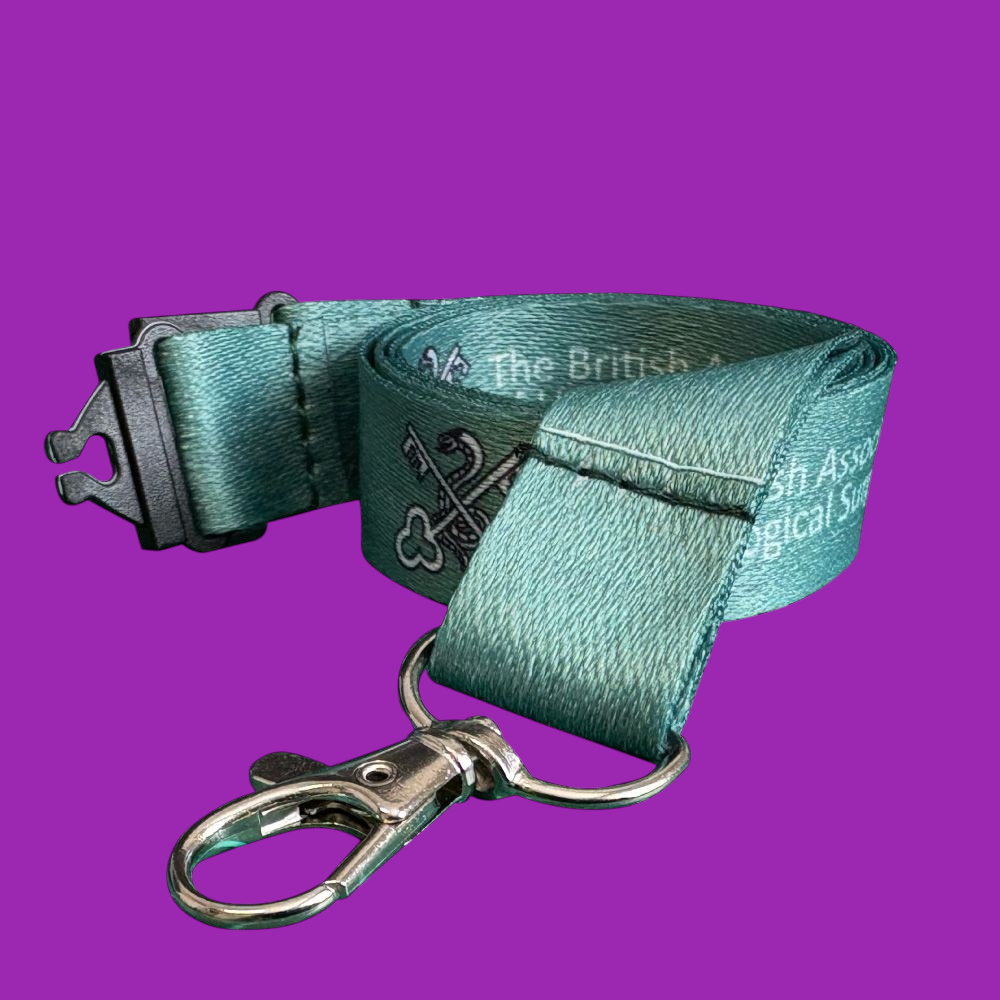 A rolled up lanyard with writing