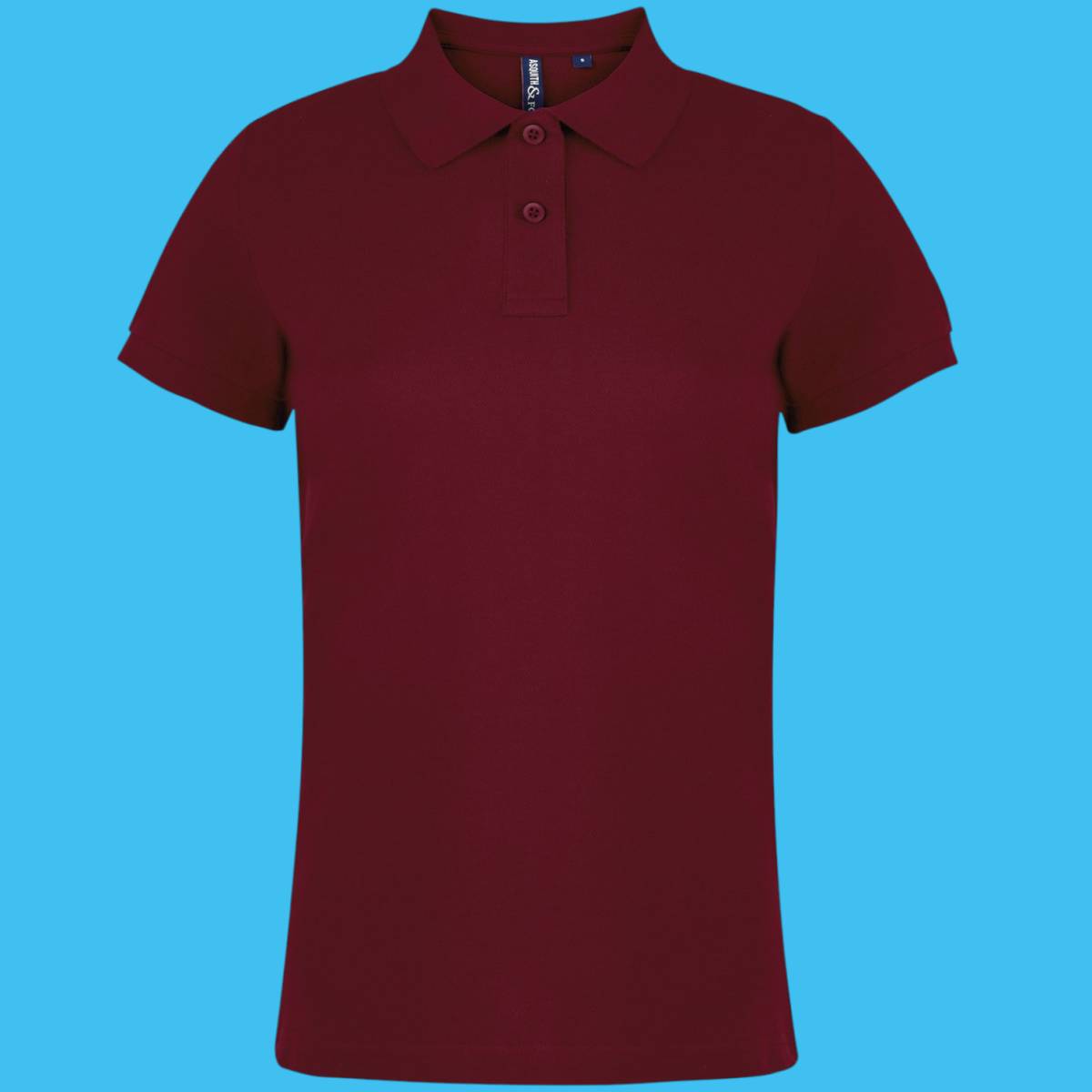A burgundy polo top
